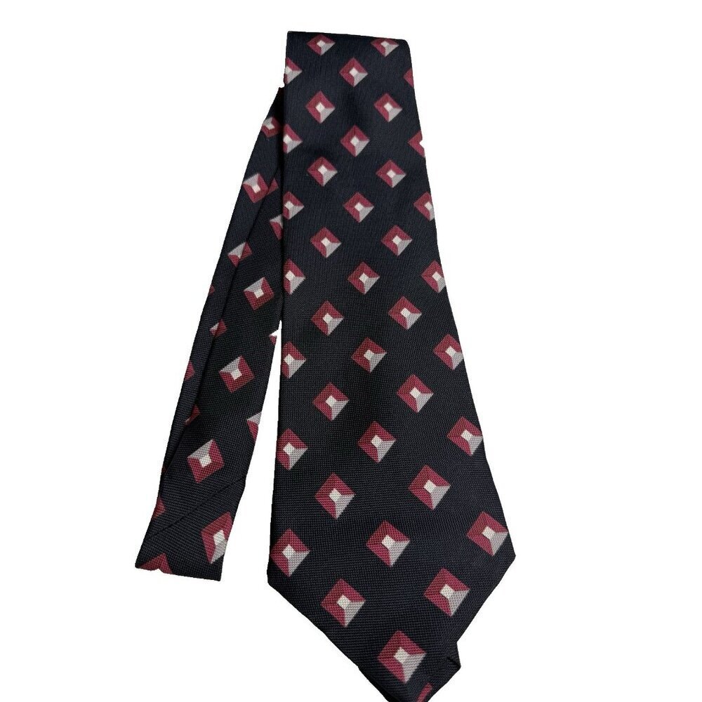 VTG Burberry London Mens Tie 3D Black Geometric 100% Silk Tie - Picture 7 of 9
